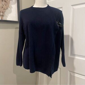 Peck & Peck Cashmere Blue Wrap  Sweater With Leather Accent Size Medium Winter